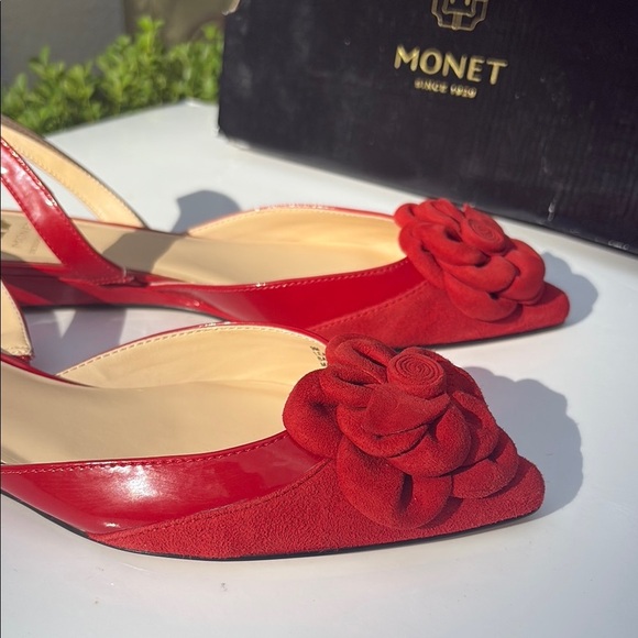 Monet Red Floral Slingback Leather Flats ❤️ - Picture 7 of 8